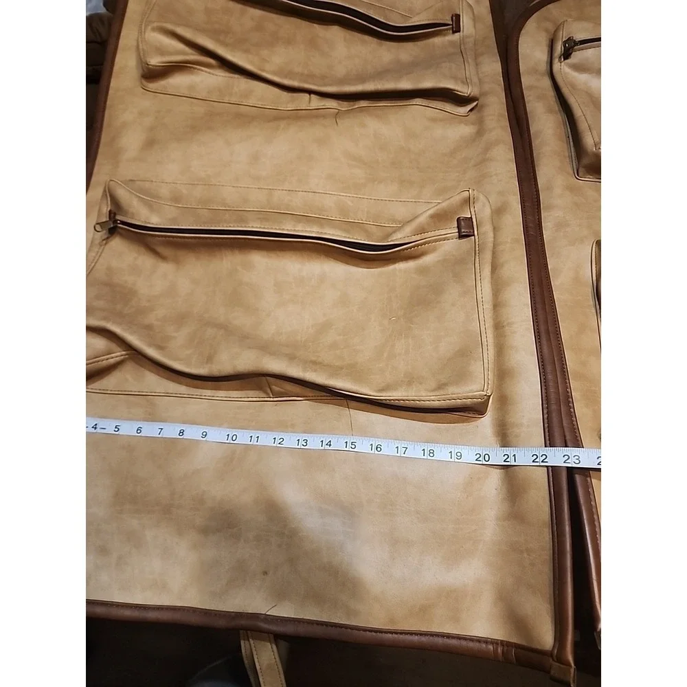 (2) Vintage FS Original‎ Luggage Suit Carier Bag Faux Leather Baige Tan Brown